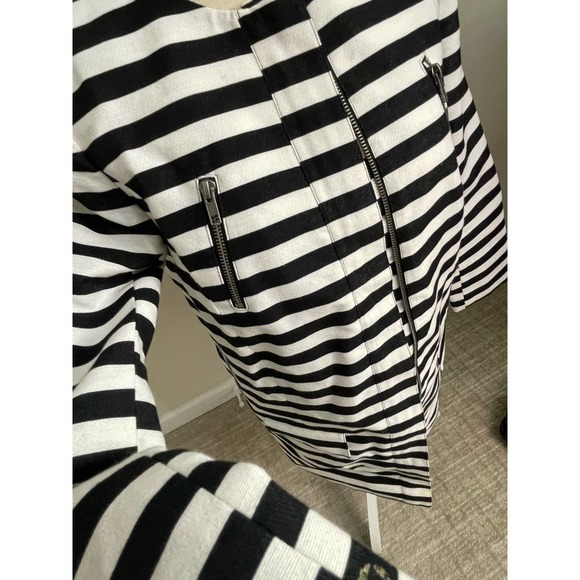 Halogen Womens Long Jacket Coat Duster Black White Stripe Zip Front Sz XS Shift - Picture 3 of 16